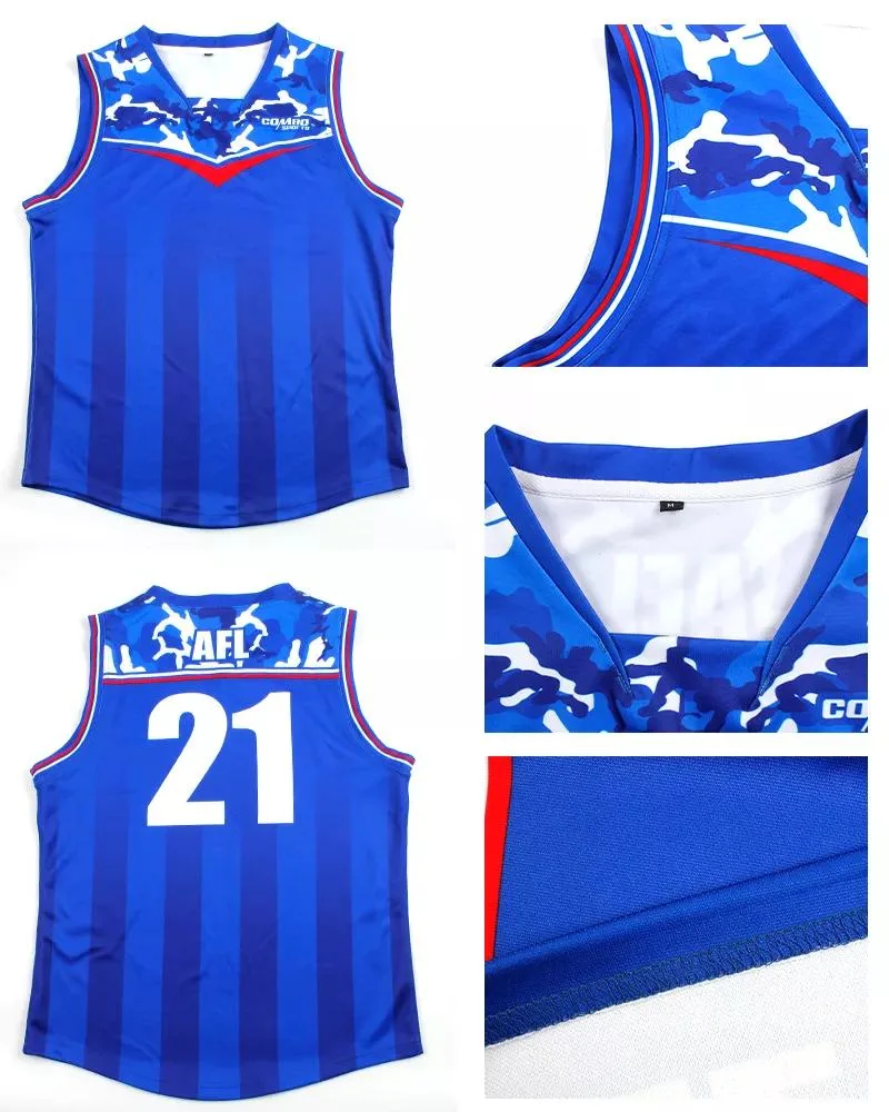 Custom Wholesale Sublimation Printed Polyester Sports Wear Basketball Soccer Baseball American Football Rugby Netball Afl Jersey for Men