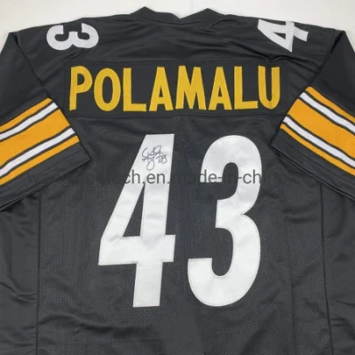 Maglia da football americano personalizzata Troy Polamalu Pittsburgh nera autografata